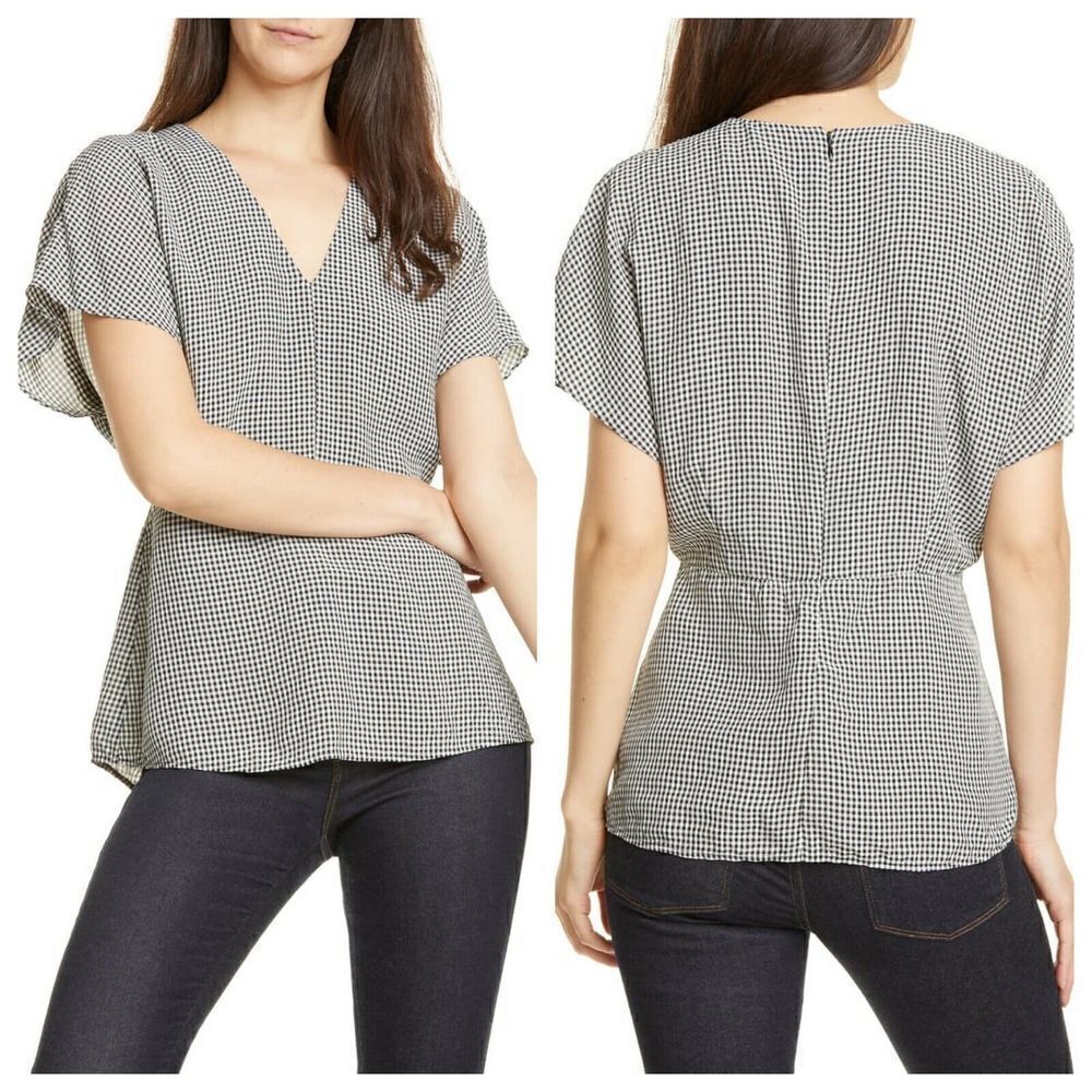Lewit Gingham Plaid Vneck Top